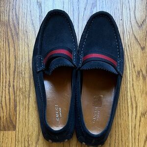 Gucci Blue Suede Web Loafers - size 38, 7.5